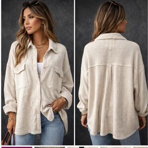 AAerie Women’s Anytime Fave Waffle Oversized Shirt  Sz M